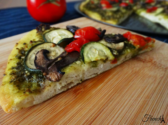 pesto and vegetables vegan pizza